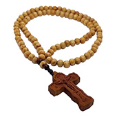 Rosary for the neck made of olive wood with a carved cross