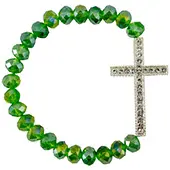 Crystal rosary with metal cross - green