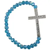 Crystal rosary with metal cross - light blue