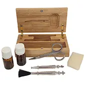 Accessories for baptism in wooden box - woodcut