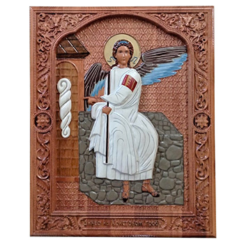 Icon of White Angel - hand-painted wood carving 30x40cm