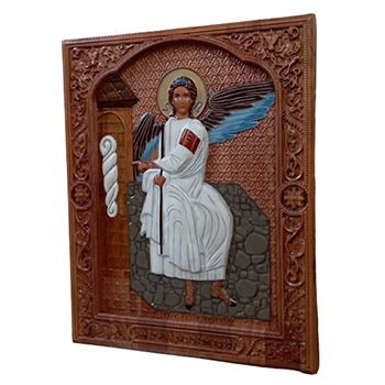 Icon of White Angel - hand-painted wood carving 30x40cm-1