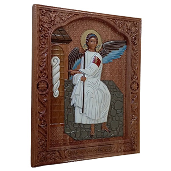 Icon of White Angel - hand-painted wood carving 30x40cm-2