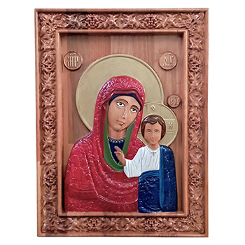 Икона Богородица - ручно осликан дуборез у дрвету 30x40цм