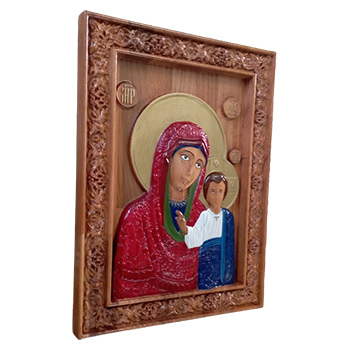Икона Богородица - ручно осликан дуборез у дрвету 30x40цм-1