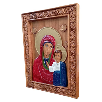 Икона Богородица - ручно осликан дуборез у дрвету 30x40цм-2