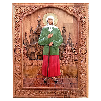 Икона Света Ксенија Петроградска - ручно осликан дуборез у дрвету 30x40цм