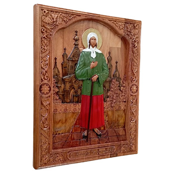 Icon of Saint Xenia of Petrograd - hand-painted wood carving 30x40cm-1