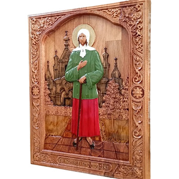 Icon of Saint Xenia of Petrograd - hand-painted wood carving 30x40cm-2