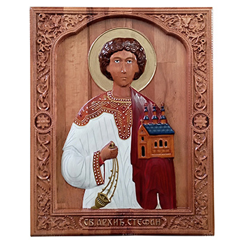 Икона Свети Стефан - ручно осликан дуборез у дрвету 30x40цм