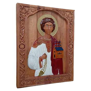 Икона Свети Стефан - ручно осликан дуборез у дрвету 30x40цм-1