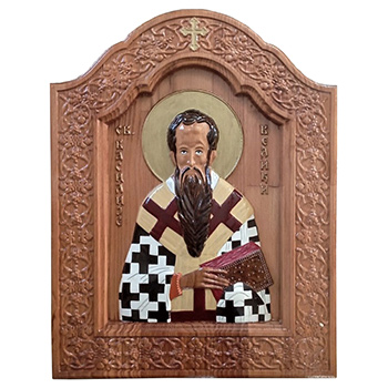 Икона Свети Василије Велики - ручно осликан дуборез у дрвету 30x40цм