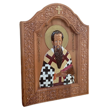 Икона Свети Василије Велики - ручно осликан дуборез у дрвету 30x40цм-1