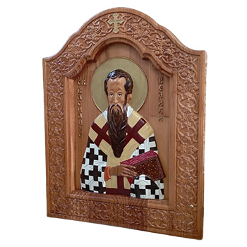 Икона Свети Василије Велики - ручно осликан дуборез у дрвету 30x40цм-2