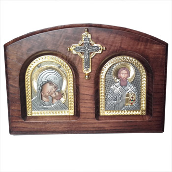 Two icons in wooden frame