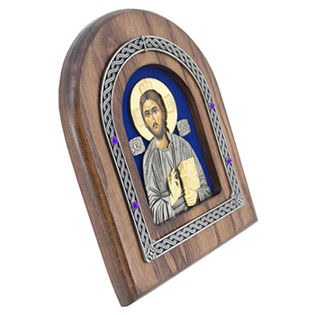 Ikona Gospod Isus Hrist okovana pozlaćena 22x18cm (na plavoj pozadini)-1