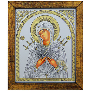 Icon of Holy Mother of God Seven Arrows 20.5x17.5cm