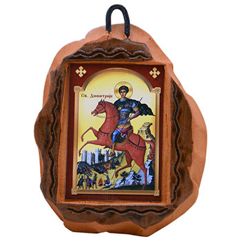 Icon of St. Dimitri on ceramics 12x9cm
