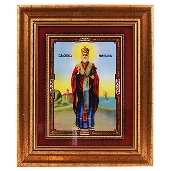 Icon of St Nicholas in frame, with glass 22.5x19.5cm
