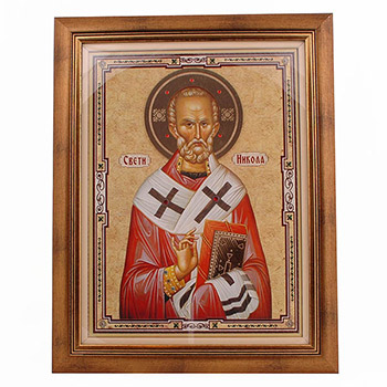 Ikona Sveti Nikola uramljena, zastakljena 49.5x38.5cm