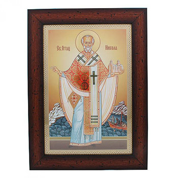 Ikona Sveti Nikola u drvenom ramu 38x36cm