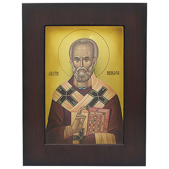 Icon of St Nicholas in wooden frame 29x22cm