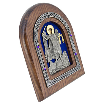Ikona Sveti Arhangel Mihailo okovana pozlaćena 22x18cm (na plavoj pozadini)-1