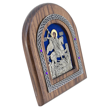 Ikona Sveti Đorđe - Đurđevdan okovana pozlaćena 22x18cm (na plavoj pozadini)-1