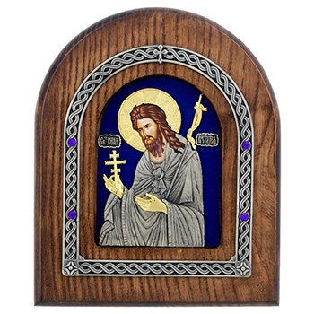 Ikona Sveti Jovan Krstitelj okovana pozlaćena 22x18cm (na plavoj pozadini)
