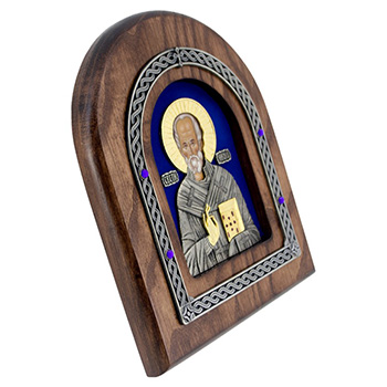 Ikona Sveti Nikola okovana pozlaćena 22x18cm (na plavoj pozadini)-1