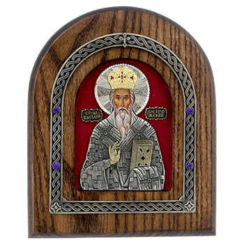 Ikona Sveti Vasilije Ostroški okovana pozlaćena 22x18cm