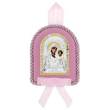 Икона пресвете Богородице јерусалимске, за бебе, посребрена 10x8цм