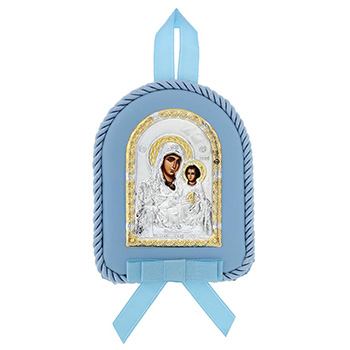 Икона пресвете Богородице јерусалимске, за бебе, посребрена 10x8цм-1