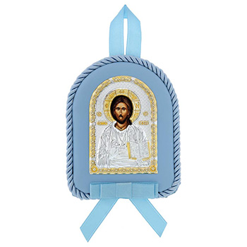 Икона Исус Христ, за бебе, посребрена 10x8цм-1