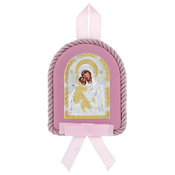 Икона пресвете Богородице владимирске, за бебе, посребрена 10x8цм