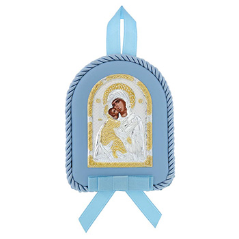 Икона пресвете Богородице владимирске, за бебе, посребрена 10x8цм-1