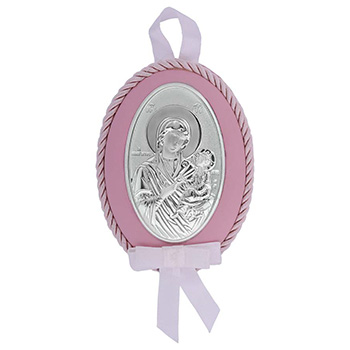 Икона за бебе Богородица, овална, посребрена 11x8цм - модел Б