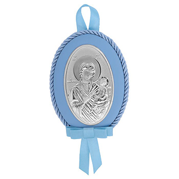 Икона за бебе Богородица, овална, посребрена 11x8цм - модел Б-1