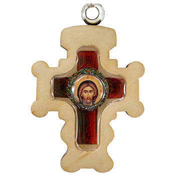 Drveni privezak za ključeve Isus Hrist, sa crvenim krstom