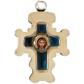 Drveni privezak za ključeve Isus Hrist, sa plavim krstom