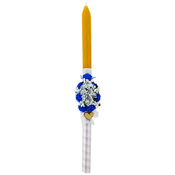 Candle for wedding and baptism with blue decoration