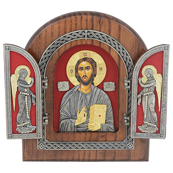 Triptih Gospod Isus Hristos 22x18cm (na crvenoj pozadini)