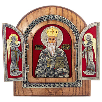 Triptih Sveti Vasilije Ostroški 22x18,5cm (na crvenoj pozadini)
