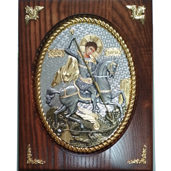 Gilded icon of St. George on wood