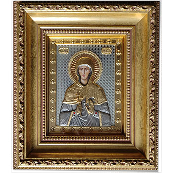 Gilded icon of St. Paraskeva with decorative frame - larger