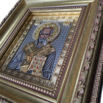 Gilded icon of St. Nicholas with decorative frame - larger-1