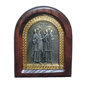 Icon of St. Cosmas and Damian in wooden frame