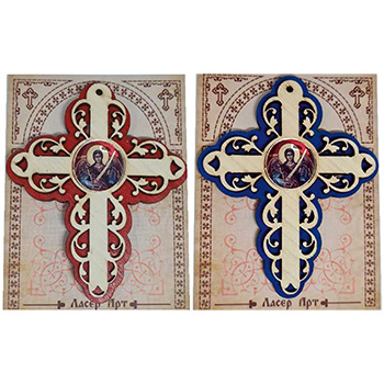 Red and blue wooden crosses for a car - Saint Archangel Michael