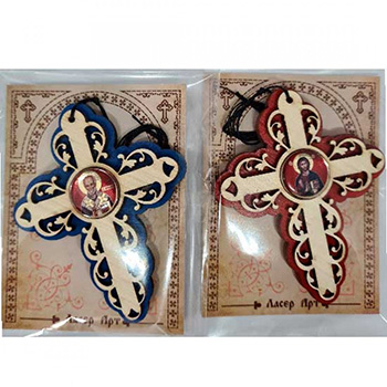 Red and blue wooden crosses for a car - Mother of God-2