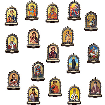 Set of 17 small wooden icons with stand 6.2x3.9cm